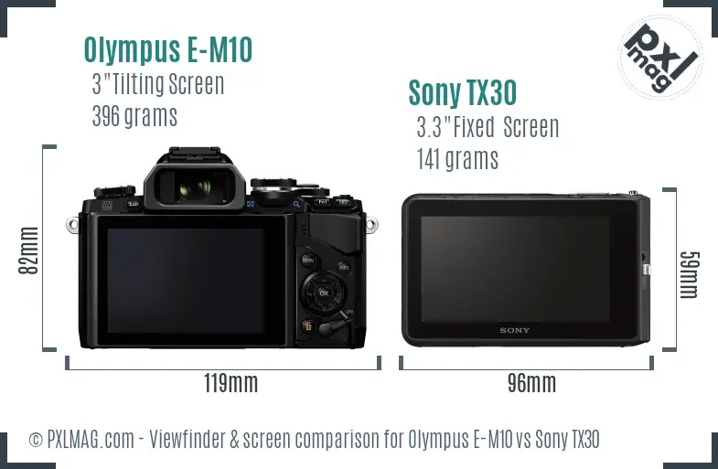 Olympus E-M10 vs Sony TX30 Screen and Viewfinder comparison