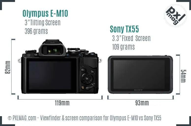 Olympus E-M10 vs Sony TX55 Screen and Viewfinder comparison