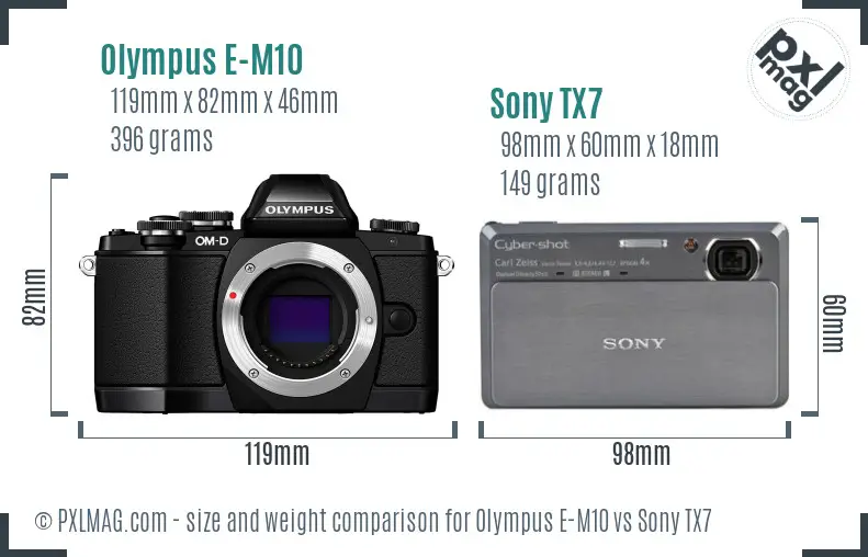 Olympus E-M10 vs Sony TX7 size comparison Olympus E-M10 vs Sony TX7 size comparison