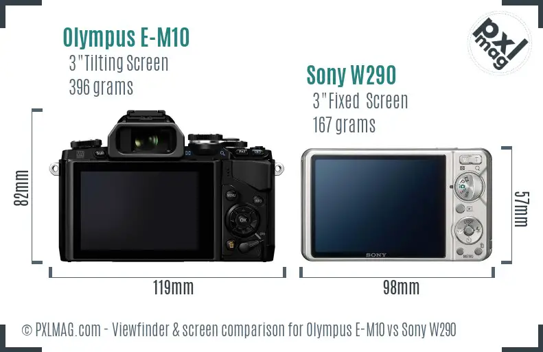 Olympus E-M10 vs Sony W290 Screen and Viewfinder comparison