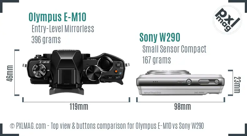 Olympus E-M10 vs Sony W290 top view buttons comparison