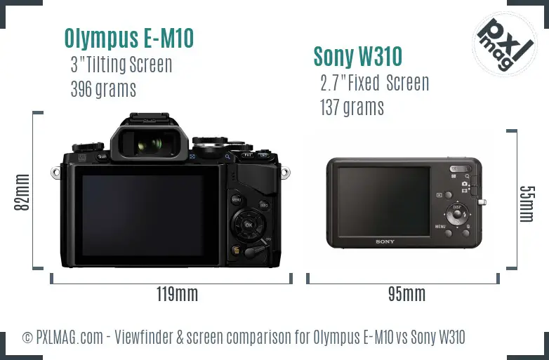 Olympus E-M10 vs Sony W310 Screen and Viewfinder comparison
