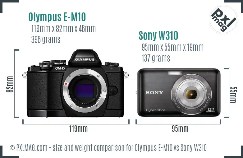 Olympus E-M10 vs Sony W310 size comparison