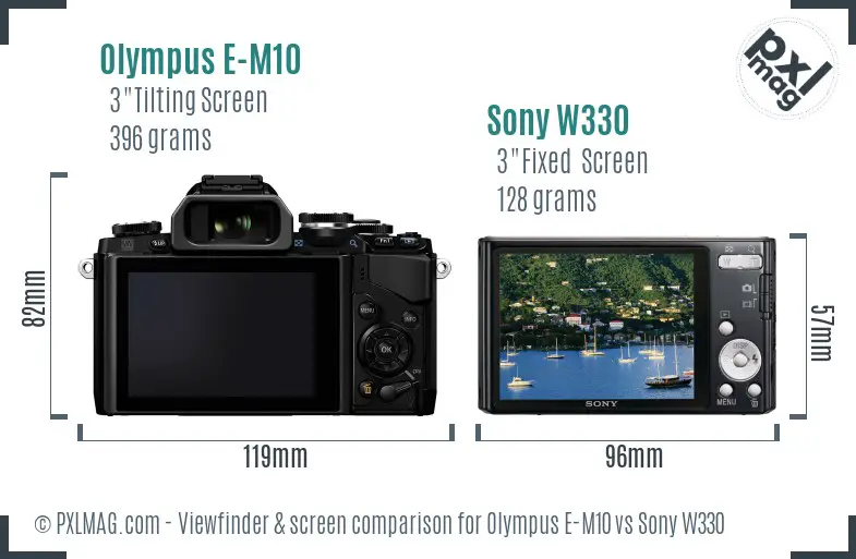 Olympus E-M10 vs Sony W330 Screen and Viewfinder comparison