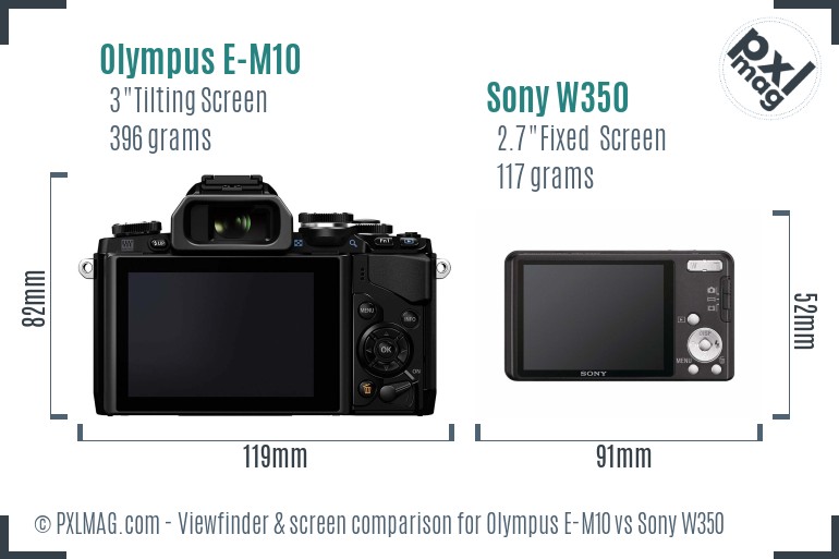 Olympus E-M10 vs Sony W350 Screen and Viewfinder comparison