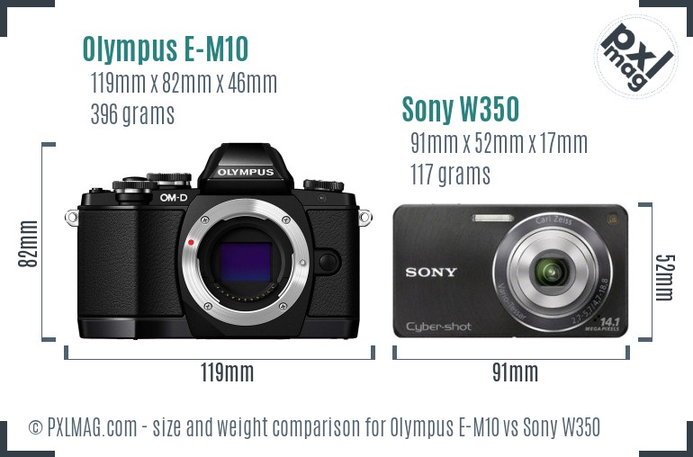 Olympus E-M10 vs Sony W350 size comparison