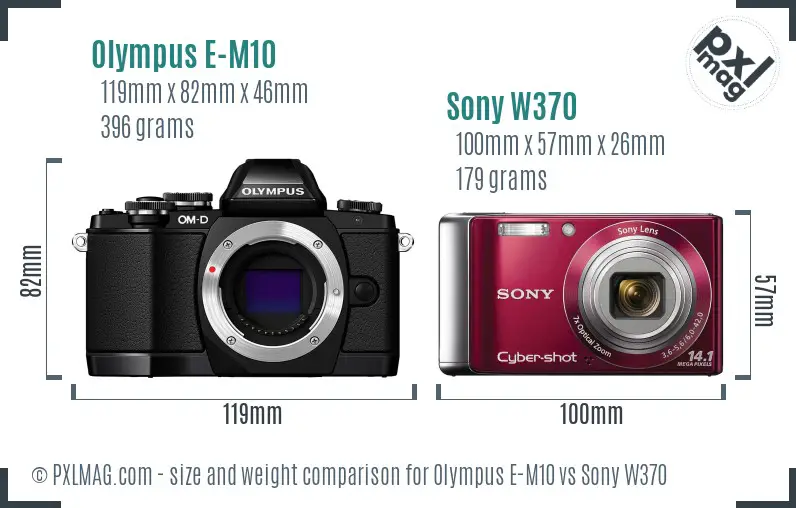 Olympus E-M10 vs Sony W370 size comparison