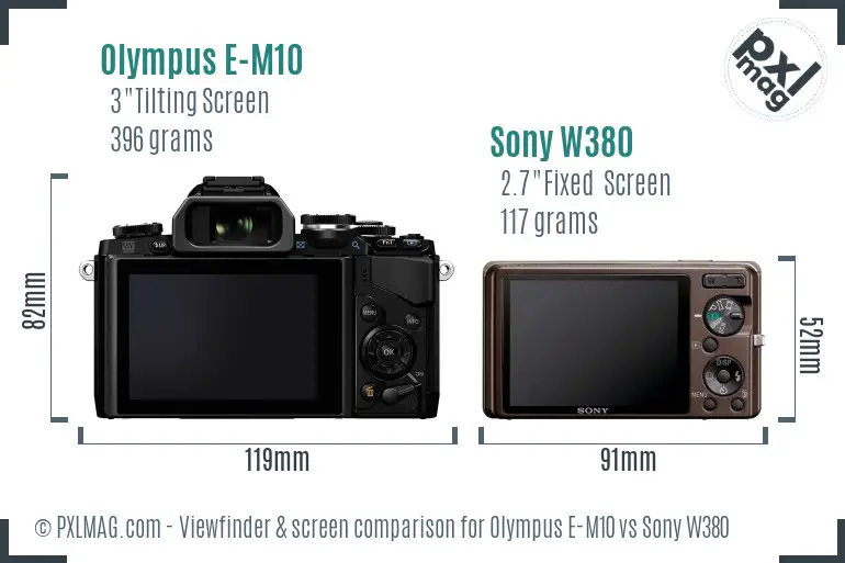 Olympus E-M10 vs Sony W380 Screen and Viewfinder comparison