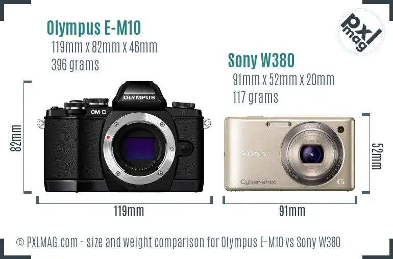 Olympus E-M10 vs Sony W380 size comparison