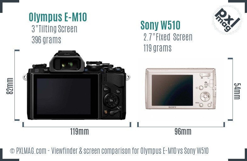 Olympus E-M10 vs Sony W510 Screen and Viewfinder comparison