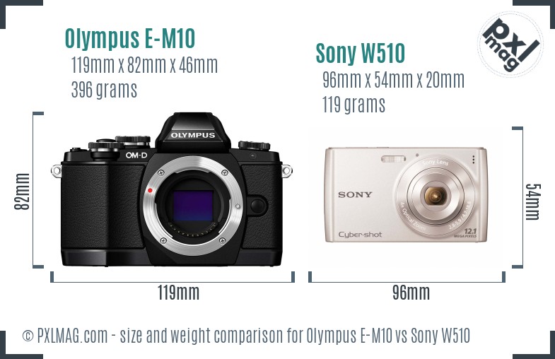 Olympus E-M10 vs Sony W510 size comparison