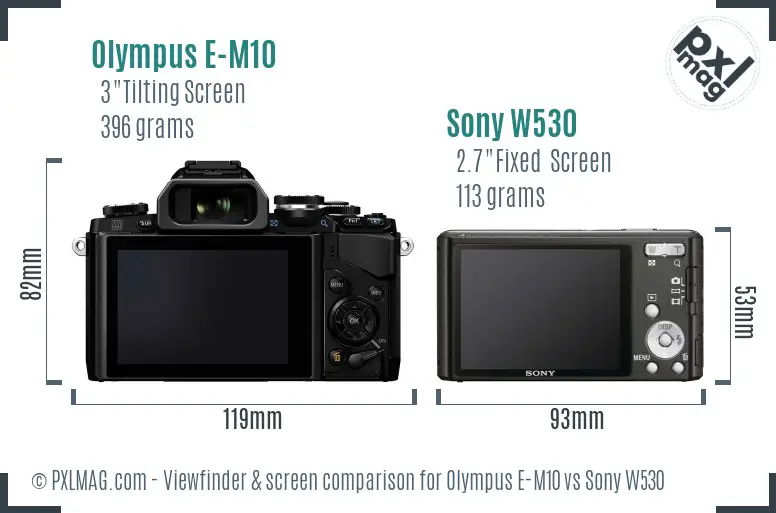 Olympus E-M10 vs Sony W530 Screen and Viewfinder comparison