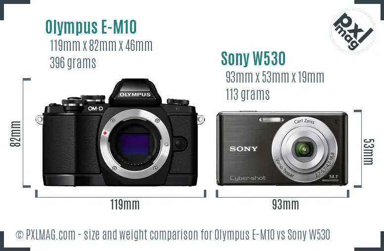 Olympus E-M10 vs Sony W530 size comparison