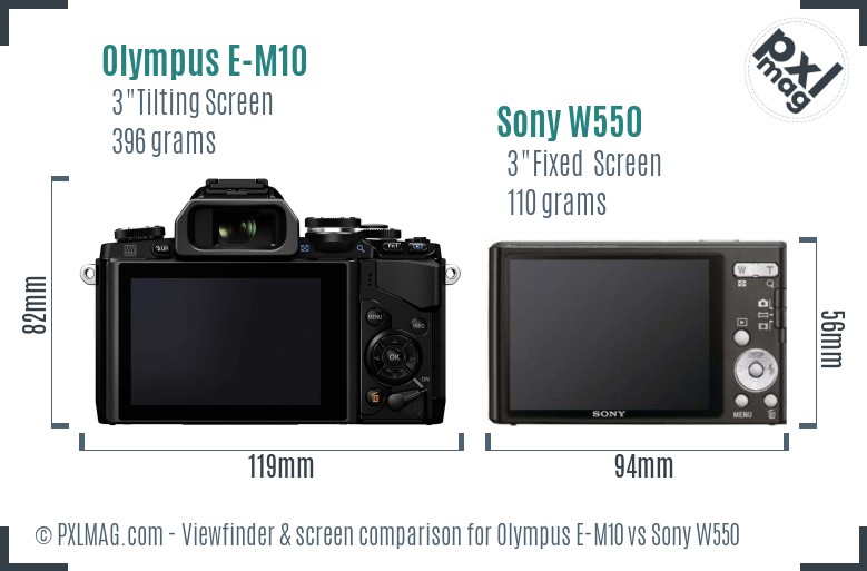 Olympus E-M10 vs Sony W550 Screen and Viewfinder comparison