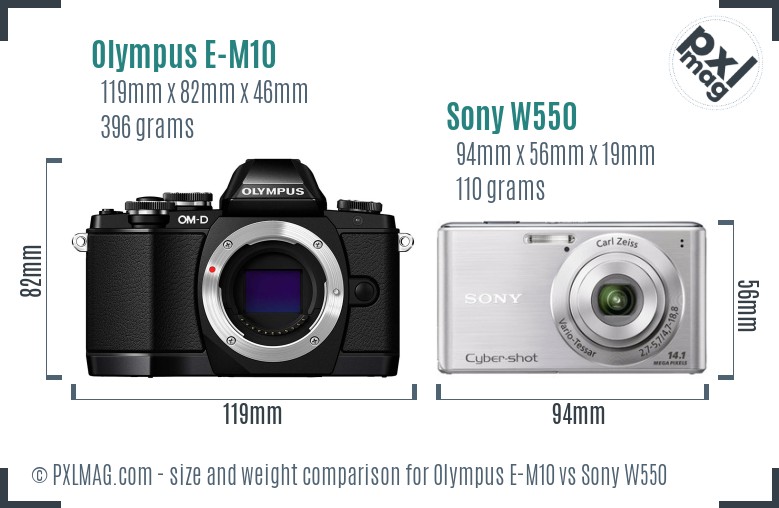 Olympus E-M10 vs Sony W550 size comparison