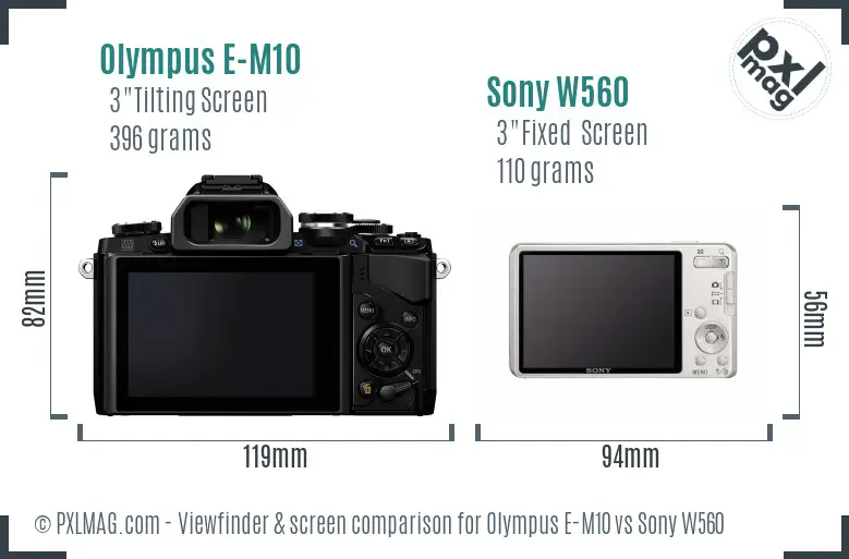 Olympus E-M10 vs Sony W560 Screen and Viewfinder comparison