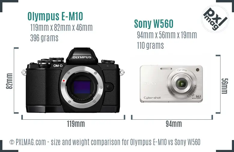 Olympus E-M10 vs Sony W560 size comparison