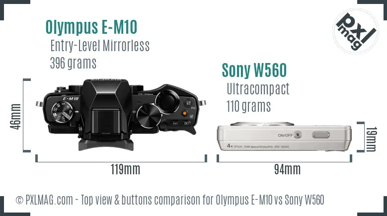Olympus E-M10 vs Sony W560 top view buttons comparison