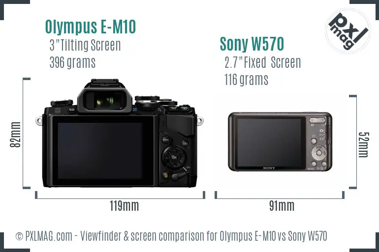 Olympus E-M10 vs Sony W570 Screen and Viewfinder comparison