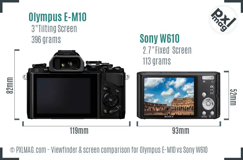 Olympus E-M10 vs Sony W610 Screen and Viewfinder comparison