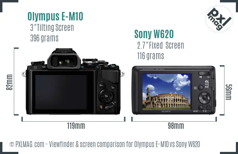 Olympus E-M10 vs Sony W620 Screen and Viewfinder comparison