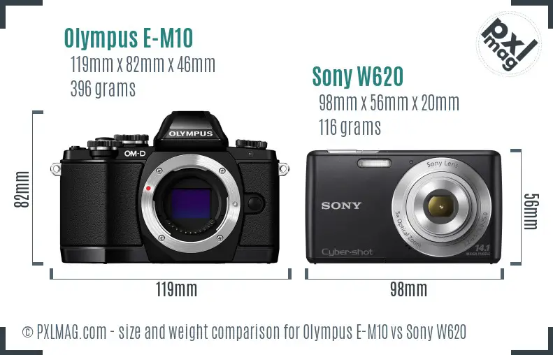 Olympus E-M10 vs Sony W620 size comparison