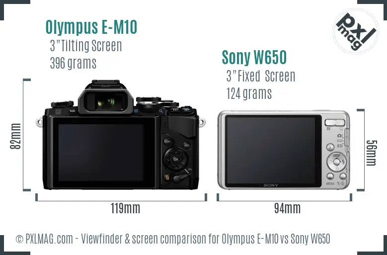 Olympus E-M10 vs Sony W650 Screen and Viewfinder comparison