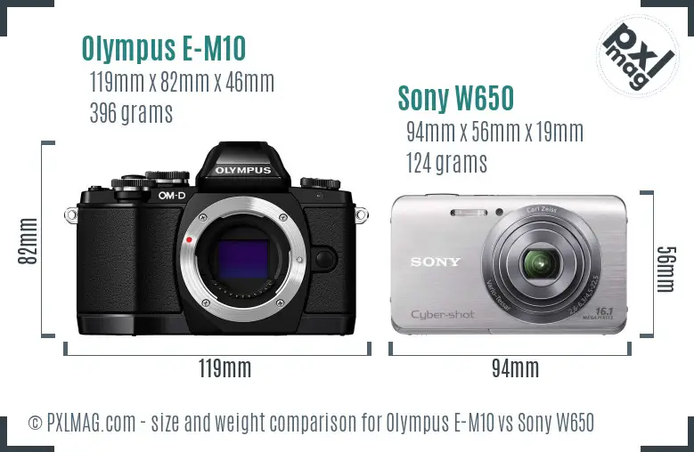 Olympus E-M10 vs Sony W650 size comparison