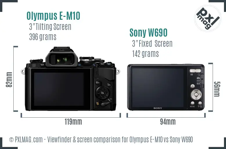 Olympus E-M10 vs Sony W690 Screen and Viewfinder comparison