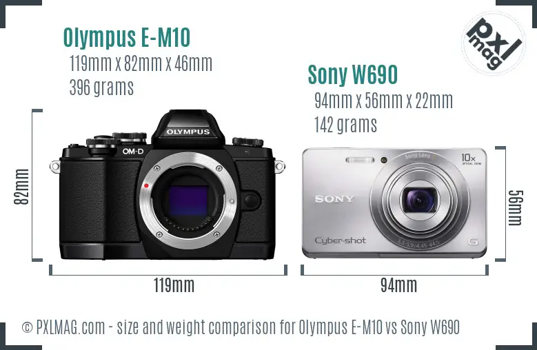 Olympus E-M10 vs Sony W690 size comparison