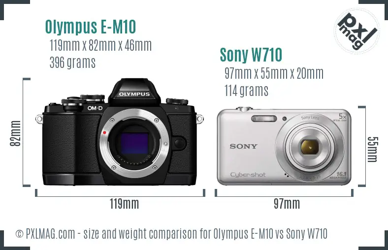 Olympus E-M10 vs Sony W710 size comparison