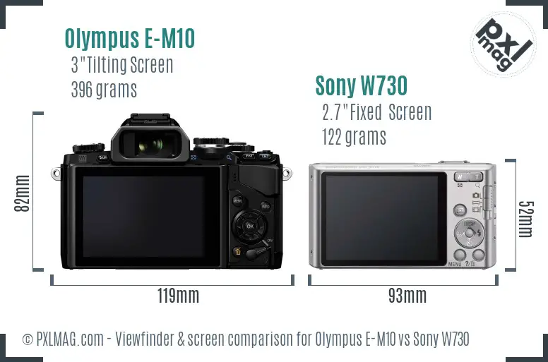 Olympus E-M10 vs Sony W730 Screen and Viewfinder comparison