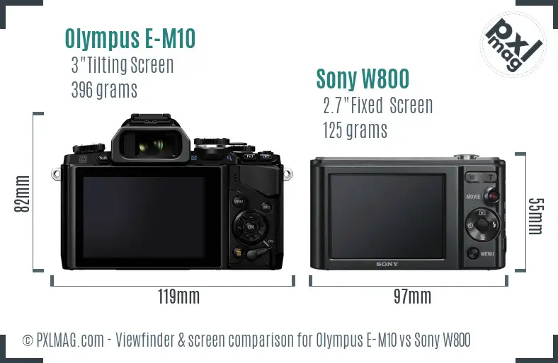 Olympus E-M10 vs Sony W800 Screen and Viewfinder comparison