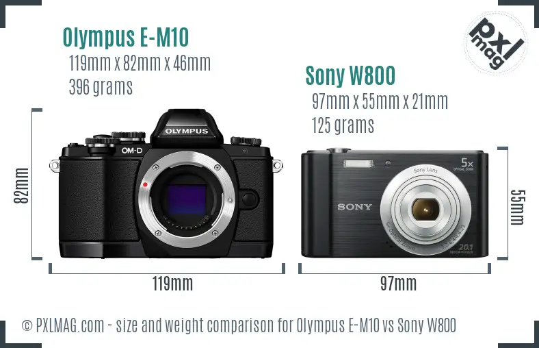 Olympus E-M10 vs Sony W800 size comparison