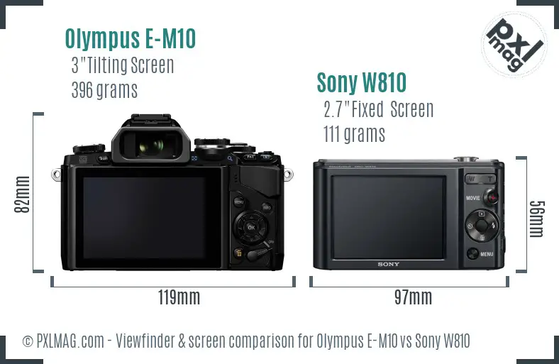 Olympus E-M10 vs Sony W810 Screen and Viewfinder comparison