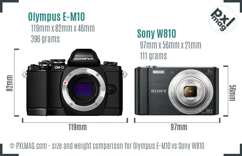 Olympus E-M10 vs Sony W810 size comparison