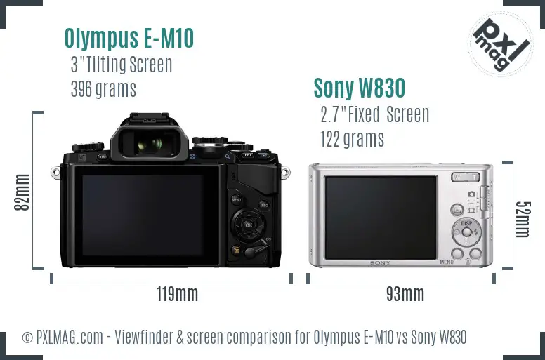 Olympus E-M10 vs Sony W830 Screen and Viewfinder comparison