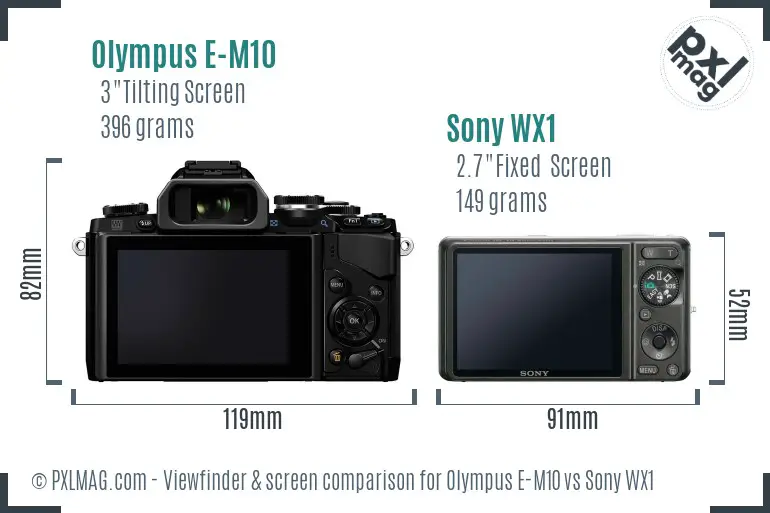 Olympus E-M10 vs Sony WX1 Screen and Viewfinder comparison