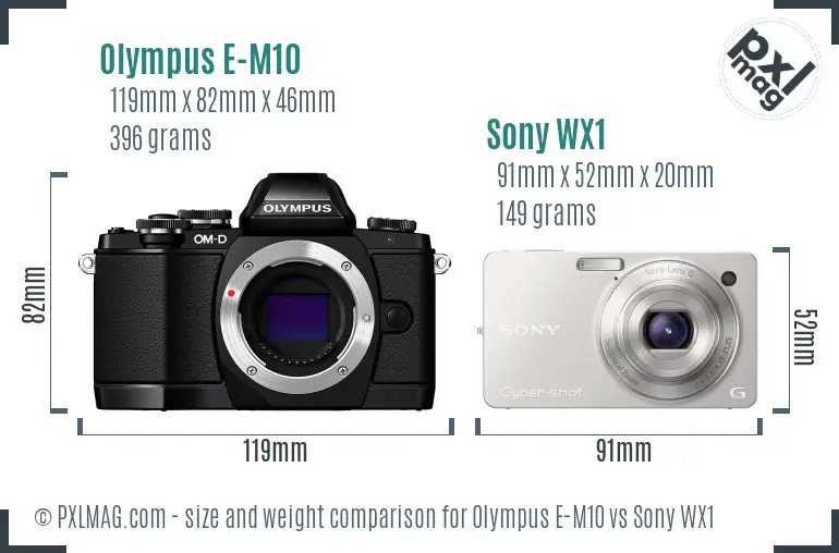 Olympus E-M10 vs Sony WX1 size comparison