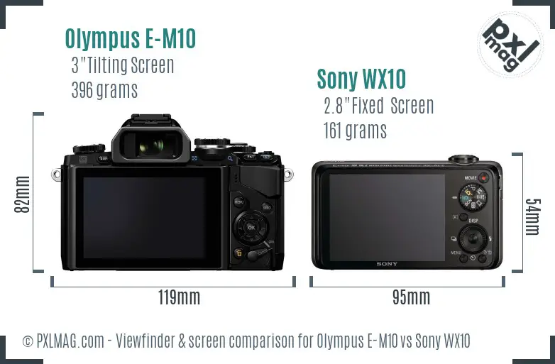 Olympus E-M10 vs Sony WX10 Screen and Viewfinder comparison