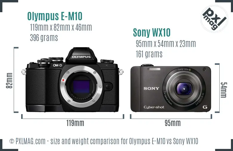Olympus E-M10 vs Sony WX10 size comparison