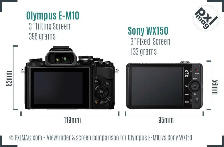 Olympus E-M10 vs Sony WX150 Screen and Viewfinder comparison
