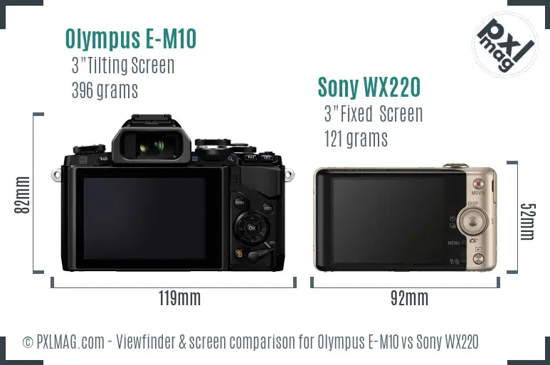 Olympus E-M10 vs Sony WX220 Screen and Viewfinder comparison