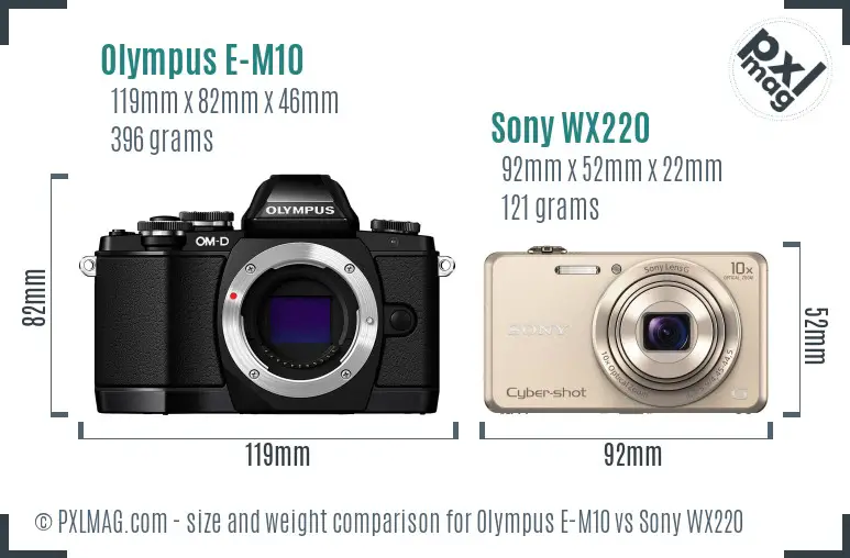 Olympus E-M10 vs Sony WX220 size comparison