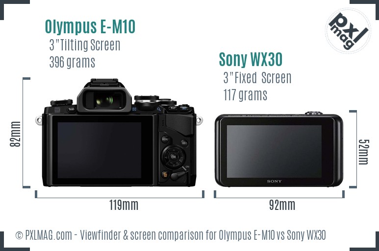 Olympus E-M10 vs Sony WX30 Screen and Viewfinder comparison