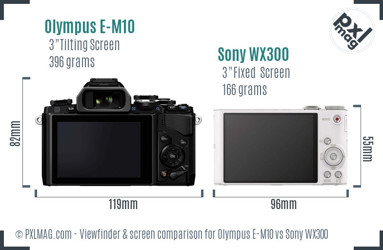 Olympus E-M10 vs Sony WX300 Screen and Viewfinder comparison