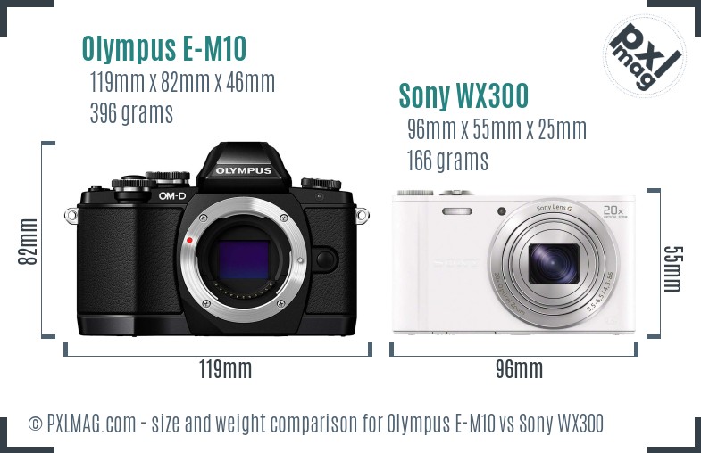 Olympus E-M10 vs Sony WX300 size comparison