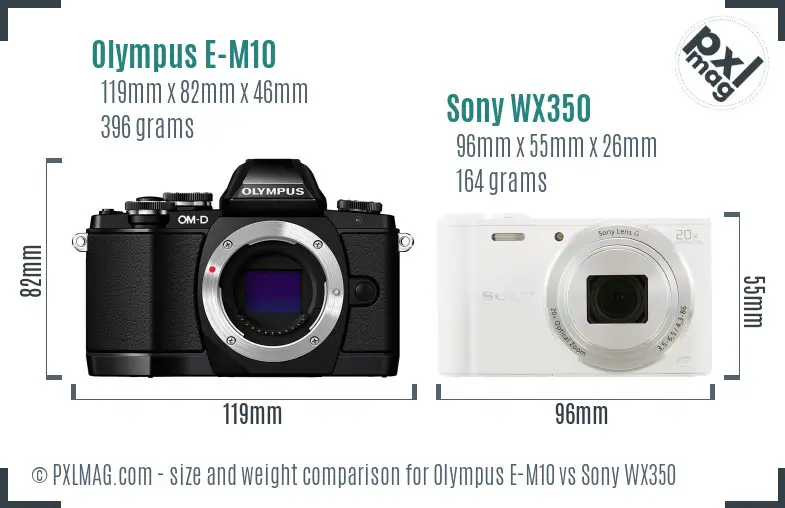 Olympus E-M10 vs Sony WX350 size comparison