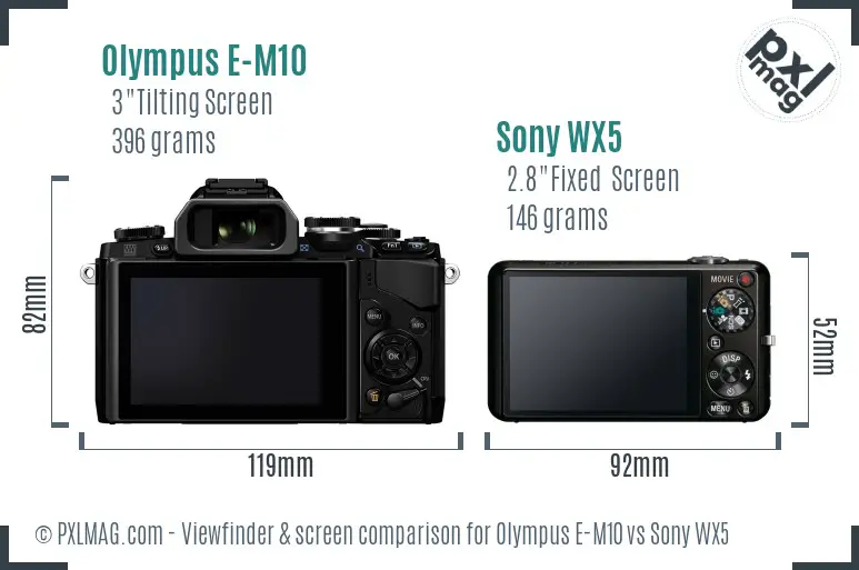 Olympus E-M10 vs Sony WX5 Screen and Viewfinder comparison