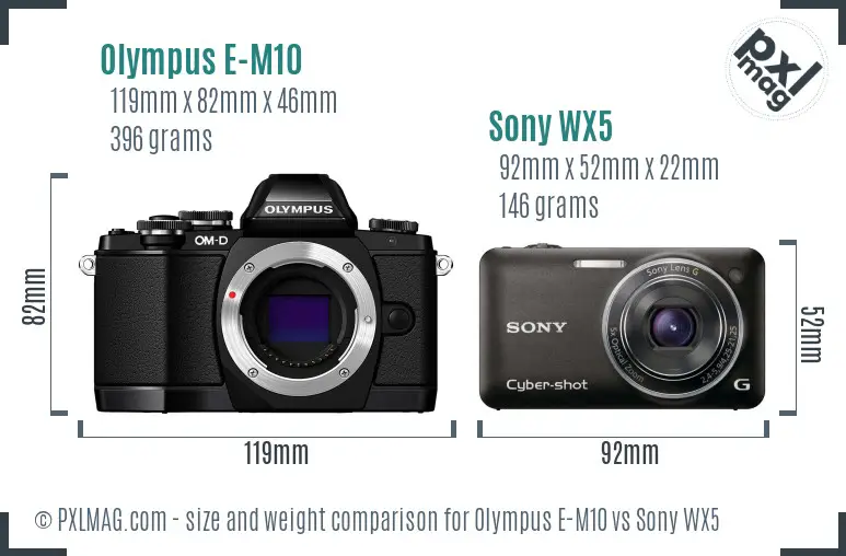 Olympus E-M10 vs Sony WX5 size comparison